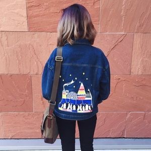 Denim Jacket with Penguins